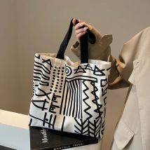 Modisch bedruckte gestreifte Canvas-Tasche, Handtasche mit großem Fassungsvermögen, Campus-Studentenrucksack, tägliches Einkaufen für Jugendliche, literarische Verwendung