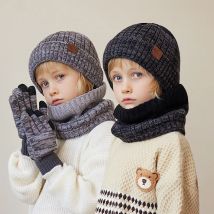 Winter Kinder Hut Schal Handschuhe Set gestrickte Mütze verdicken Samt Futter Hüte für Jungen Mädchen Hals wärmer Schals Fäustling 4-10y