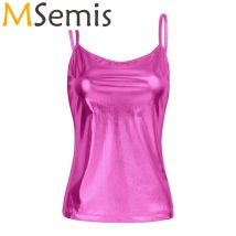 Frauen glänzende Lack leder Weste Camis Top Spaghetti Schulter gurte ärmellose Weste Top Metallic Yoga Tanz Hip Hop Kostüm