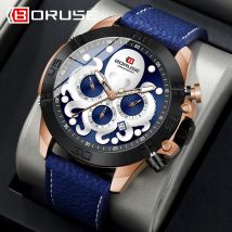 Schlanker Oktopus! BORUSE Hochwertige wasserdichte Lederuhr, leuchtende Quarzuhr für Herren, lässiger Stil mit voller Persönlichkeit