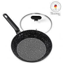 MICHELANGELO 12-Zoll-Granit-Bratpfanne mit Deckel – schwarz-weiße Punkte, antihaftbeschichtet, 1,8 mm Induktions-Bakelit-Griff, ofenfester 30 cm