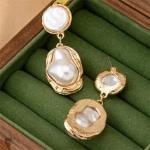 Fashion Retro Baroque Imitation Pearl Drop Earrings for Women Luxury Irregular Commuting Stud Earring Party Jewellry Accessories
