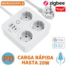 Enchufe Inteligente ZigBee BORUIDAPLS con Medidor de Energía, Enchufe Inteligente con PD20W Tipo-C, Control Remoto por Voz con Tuya y Alexa, Accesorios de Cocina