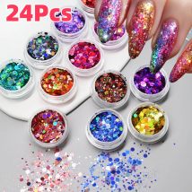 24 colori/set misti esagono nail art glitter paillettes sirena iridescente camaleonte scaglie laser lucido manicure/corpo/decorazione del viso
