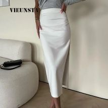 Büro Dame schlanke Wickel-Hüften Midi-Röcke Frühling Sommer dünne hohe Taille Bleistift röcke Frauen Mode sexy geteilten elastischen langen Rock