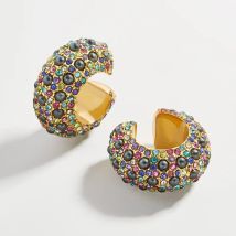 Vintage bunte Kristalle C-Form Ohrmanschetten Knorpel für Frauen Mädchen Exquisite klobige schwarze Perlen Kein Piercing Ohrknochen Clips