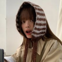 Ins Persönlichkeit Kontrastierende Streifen Gestrickte Träger Ohrenschützer für Frauen Herbst und Winter Reisen Vielseitig Warm Casual Hairdband