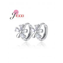 Elegant Flowers Shape 925 Sterling Silver Crystals Hoop Earrings For Women Girls Daily Party Trendy Brincos Accessories