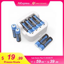 Batteria ricaricabile agli ioni di litio AA da 8 pezzi 3500 mWh 1,5 V Caricatore a 4 slot, corrente di scarica massima 3A per mouse, microfono, sveglia, luce