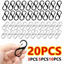 3/20pcs S Type Carabiner with Lock Mini Key Chains Hook Anti-Theft Outdoor Camping Backpack Buckle Key-Lock Accessories