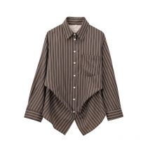 Autumn Blouses Woman Trendy Solid Stripe Turn-Down Collar Long Sleeve Buttons Single Breasted Female Street Shirts