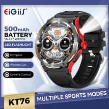 EIGIIS Smart Watch 3ATM Impermeabile 1.53 "KT76 Sport da uomo con bussola e torcia a LED Frequenza cardiaca Analisi del sonno Chiamata Bluetooth