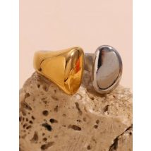 E.B.belle Double Color Heads Opening Ring 18K Gold Plated Minimalist Style Stainless Steel Jewelry Ring For Women Girl Party