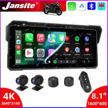 Jansite Registratore DVR Moto Portatile da 8.1 Pollici IP67 Impermeabile con Navigazione GPS 4K, Wireless Carplay e Android Auto