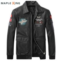 Hohe Qualität Leder Jacken Männer Motorrad Fahrrad Jacke Vintage Flugzeug Gestickte Pu Leder Mäntel Herren Veste Homme Windjacke