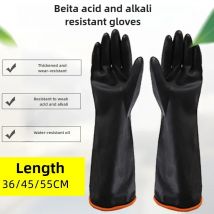 Säure- und alkalibeständige Handschuhe aus Holz. Schwarze doppelschichtige, verlängerte und verdickte industrielle Chemikalienschutzhandschuhe aus Gummi