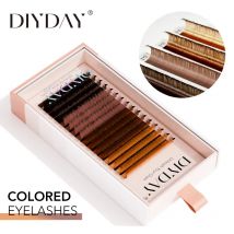 DIYDAY 16 Reihen farbige Wimpern, 4 Farben, gemischt, braun, individuelle Wimpernverlängerung, natürlich, weich, mehrfarbig, falsche Nerzwimpern