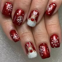 24pcs Christmas Cute Elk Press On Nails Gradient Red Style Designs Fake Nail Sweet Almond False Nails For Women