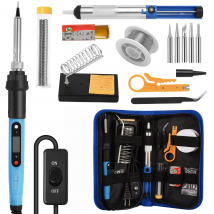 Kit de soldador para electrónica, herramientas de reparación de soldadura de temperatura ajustable Digital LCD de 80W con interruptor, puntas de estaño para soldadura