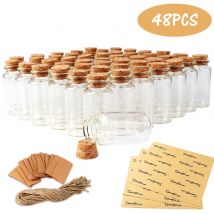 48 stücke 25ml Glasflaschen Hochzeits geschenk mit Korks topfen Mini kleine Glasflaschen klare Fläschchen Glas bevorzugen Glas mit Tag und String
