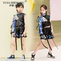 Moda Chłopcy Dziewczynki Pokaz Mody Strój Kostium do Tańca Jazzowego Nowoczesny Street Dance Dziecięcy Hip Hop Zestaw z Cekinami na Występy