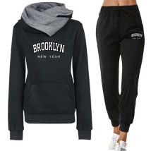 Damen-Trainingsanzug Brooklyn-Druck, doppelter Ausschnitt, Kapuzen-Sweatshirt-Set, Jogging, Freizeitkleidung, Herbst und Winter, beliebte warme Outfits