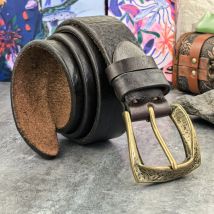 Retro Massivem Messing Gürtel Schnalle Mann Gürtel Echtes Leder Ceinture Top Dicken Mann Gürtel Leder Vintage Cowboy Taille Gürtel Männer MBT0020