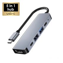 Hub USB-C 5 in 1 in Lega di Alluminio con Porte USB 3.1 a 4K@30Hz HDTV, PD 100W, USB 3.0/2.0 a 5Gbps, Sincronizzazione Dati OTG per Macbook e Laptop