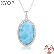 925 Sterling Silber Schmuck Geschenke Klassische Anhänger Halskette Natürliche Edel Larimar Retro
