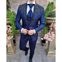 Italienische Perlen-Hochzeitsanzüge für Männer, männlicher Abschlussball, Blazer, Outfits, 2-teiliges Set, Bräutigam-Smoking, Ropa Hombre, individuelles Kostüm Homme