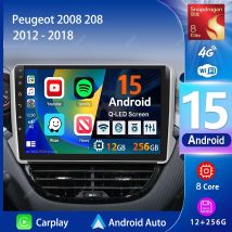 Autoradio Multimediale Android 15 con Navigazione per Peugeot 2008 208 Serie 2012-2018, Carplay, Stereo Auto, BT, Video