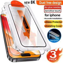 3 protectores de pantalla de vidrio templado HD para iPhone 17 16 Pro Max 15 14 11 12 13 mini instalación sin polvo a prueba de arañazos