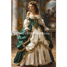 Fantasy History Mittelalterliche Ballkleider Prinzessin Maßgeschneiderte Langarm-Satin-Korsett Plissee Märchen Elegante Partykleider