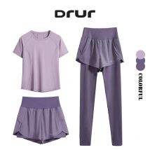 Drur 3 stücke Yoga Set Frauen Sommers port Outfit schnell trocknen Kurzarm Yoga Shirt hohe Taille Leggings Sets Jogger Sportswear Anzug