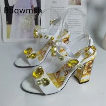 Luxury Flower Rhinestone Sandals Woman Open Toe Diamond High Heels Pumps Lady Sexy Wedding Shoes