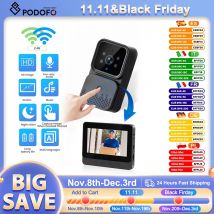 Podofo 4.3'' Wizjer do drzwi z noktowizorem, dwukierunkowe wideo 640*480, bezprzewodowy ekran IPS, kamera do oglądania drzwi, obsługa interkomu 4G