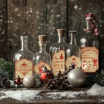 12 Stück Retro Wein Etiketten Flaschenaufkleber Vintage Santa Schneeflocke Schneemann Druck Etiketten Abziehbilder Weihnachtsdekorationen 2024 Navidad