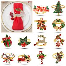 6 Stücke Gold Weihnachten Serviettenringe Kranz Schneemann Stechpalmen Blatt Zuckerstange Hirsch Weihnachtsbaum Serviettenhalter für Hochzeit Party Tischdekoration