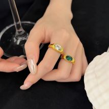 New Waterproof Cubic Zirconia Ring for Women Vintage Gold Color Zirconium Inlay  Stone Rings Fashion Women Female Jewelry Gifts