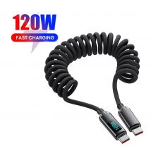 120 W Digitalanzeige Auto Federladekabel Einziehbares USB C auf Typ C Schnellladekabel für iPhone 17 16 15 pro max Xiaomi