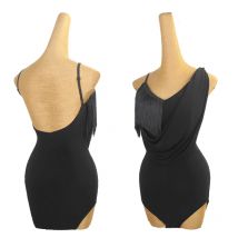 Nuova pratica di danza latina Top da donna Nero Sexy Bareback Nappa Top Ragazze Tango Cha Cha Samba Abbigliamento da allenamento professionale