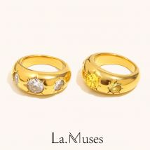 La. Muses Three Shining Zircon Stainless Steel Women's Ring Polishing Smooth Metal Fashion Jewelry Accessories