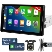 Radio stereo per auto singola Din da 9 pollici con Apple Carplay e Android Auto, audio per auto Bluetooth touch screen con telecamera di backup