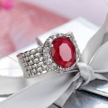 Anello con rubino da laboratorio di lusso, zirconi cubici lucidi, argento sterling 925, fedi nuziali per sposa, gioielli per coppie per regalo da donna