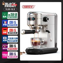 HiBREW Caffettiera Cafetera 20 Bar Inox Semi Automatico Super Slim ESE POD e Polvere Espresso Macchina per Cappuccino Acqua Calda H11