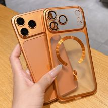 Luxury New Matte Plating For Magsafe Phone Case for iPhone 17 16 15 Pro Max 17 Air Hard Shockproof Lens Film Translucent Cover
