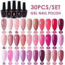 NAILCO 30-teiliges Ganzjahres-Gel-Nagellack-Set, nackt, rosa, weiß, semi-permanent, Soak Off UV-Gel, Maniküre, DIY-Malerei, Gel-Lack