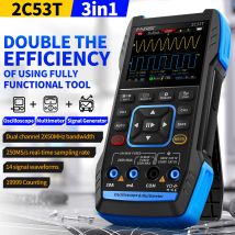 FNIRSI 2C53T Zweikanal-Oszilloskop, 50 MHz Bandbreite, 250 MS Rate, DDS 400 V Spannungssignalgenerator 19999 Zählungen, RMS-Multimeter