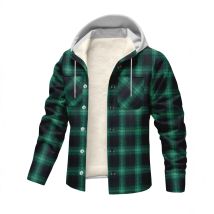 Neuer lässiger, stilvoller, warmer Sportmantel für Herren im Herbst und Winter, klassisches Karomuster mit Fleecestoff, Sportmantel mit Taschen