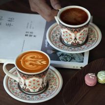 200 ml Keramik Kaffeetasse Untertasse Set Türkischen Stil Vintage Tee Becher Elegante Porzellan Tasse für Nachmittagstee Hause Café drink